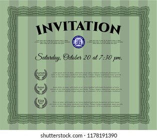 Green Invitation. Good design. Customizable, Easy to edit and change colors. With linear background. 