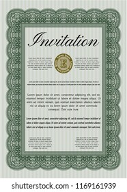 Green Invitation. With great quality guilloche pattern. Perfect design. Customizable, Easy to edit and change colors. 