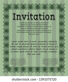 Green Invitation. With great quality guilloche pattern. Detailed. Modern design. 