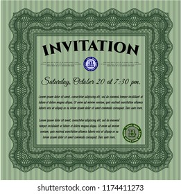 Green Invitation. With guilloche pattern and background. Customizable, Easy to edit and change colors. Retro design. 