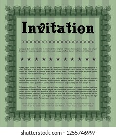 Green Invitation. With guilloche pattern and background. Superior design. Detailed. 
