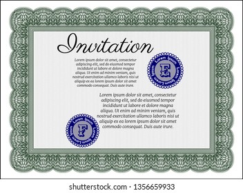 Green Invitation. With guilloche pattern and background. Detailed. Beauty design. 