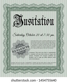 Green Invitation. With guilloche pattern and background. Money Pattern design. Detailed. 
