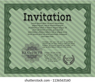 Green Invitation. With guilloche pattern. Superior design. Customizable, Easy to edit and change colors. 