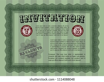  Green Invitation. With linear background. Detailed. Perfect design. 