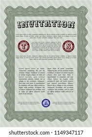 Green Invitation. With linear background. Detailed. Superior design. 