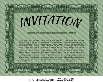 Green Invitation. With linear background. Excellent design. Detailed. 