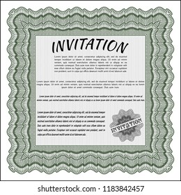 Green Invitation. With linear background. Money style design. Detailed. 