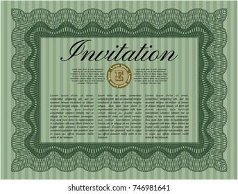 Green Invitation. With linear background. Money Pattern design. Detailed. 
