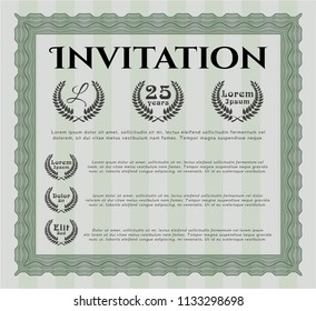Green Invitation. Lovely design. With background. Detailed. 