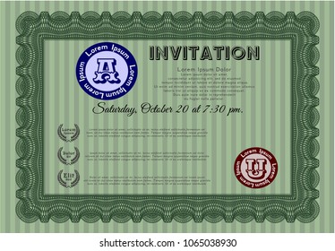  Green Invitation. Modern design. With complex background. Detailed. 