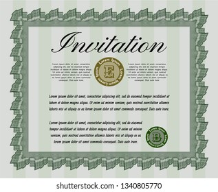 Green Invitation. Modern design. With complex linear background. Vector illustration. 