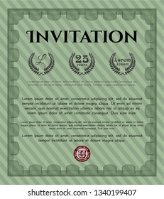 Green Invitation. Modern design. Customizable, Easy to edit and change colors. With guilloche pattern. 