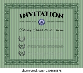 Green Invitation. Modern design. Customizable, Easy to edit and change colors. With great quality guilloche pattern. 