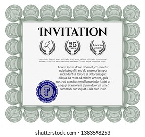 Green Invitation. Modern design. Vector illustration. With complex linear background. 