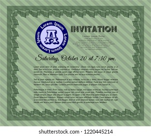 Green Invitation. Money design. With great quality guilloche pattern. Detailed. 