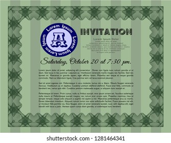 Green Invitation. Money Pattern design. With great quality guilloche pattern. Detailed. 