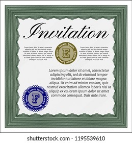 Green Invitation. Money Pattern. With great quality guilloche pattern. Vector illustration. 