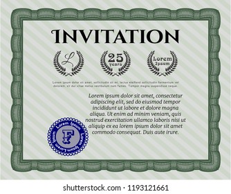 Green Invitation. Money Pattern. With linear background. Detailed. 