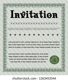 Green Invitation. Money Pattern. Vector illustration. With complex linear background. 