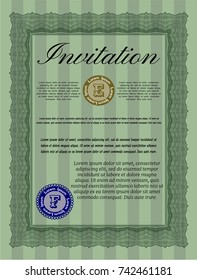 Green Invitation. Money style design. Vector illustration. Printer friendly. 