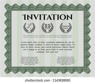 Green Invitation. Nice design. With linear background. Detailed. 