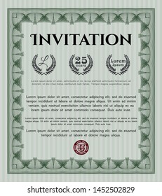 Green Invitation. Nice design. With linear background. Detailed. 