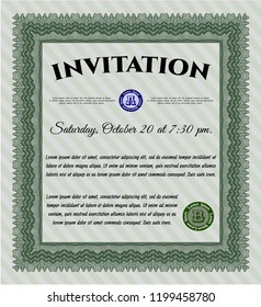 Green Invitation. Perfect design. Vector illustration. With guilloche pattern. 
