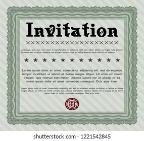 Green Invitation. Printer friendly. Detailed. Money style design. 