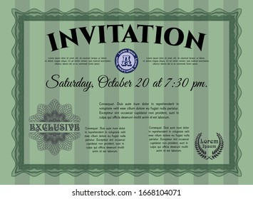 Green Invitation. Printer friendly. Detailed. Lovely design. 