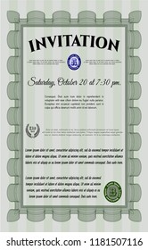 Green Invitation. Retro design. Customizable, Easy to edit and change colors. With complex background. 