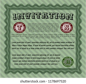 Green Invitation. Retro design. Vector illustration. Easy to print. 