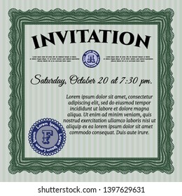 Green Invitation. Sophisticated design. Customizable, Easy to edit and change colors. Complex background. 
