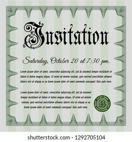 Green Invitation. Sophisticated design. Vector illustration. With linear background. 