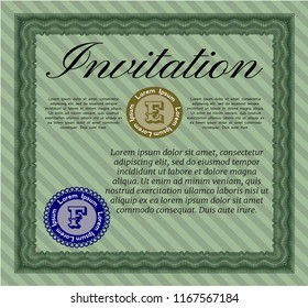 Green Invitation template. Artistry design. With complex background. Detailed. 