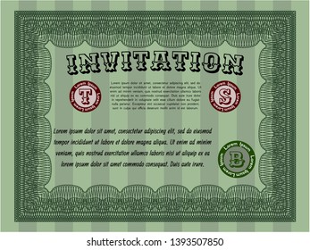 Green Invitation template. Artistry design. Vector illustration. Complex background. 