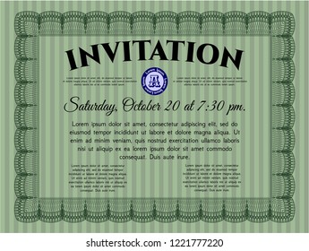 Green Invitation template. With background. Cordial design. Customizable, Easy to edit and change colors. 