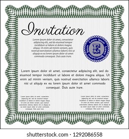 Green Invitation template. With background. Customizable, Easy to edit and change colors. Money Pattern design. 