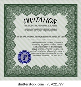 Green Invitation template. With background. Customizable, Easy to edit and change colors. Retro design. 