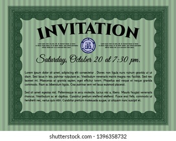 Green Invitation template. With background. Superior design. Customizable, Easy to edit and change colors. 