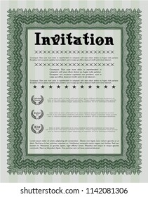 Green Invitation template. Complex background. Detailed. Money design. 