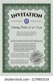 Green Invitation template. With complex background. Money design. Customizable, Easy to edit and change colors. 
