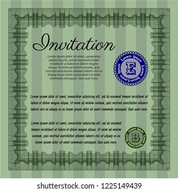 Green Invitation template. Complex background. Vector illustration. Money Pattern design. 