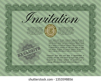 Green Invitation template. With complex background. Nice design. Detailed. 