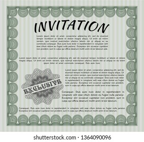 Green Invitation template. With complex background. Excellent design. Detailed. 