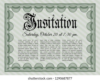 Green Invitation template. With complex linear background. Excellent design. Customizable, Easy to edit and change colors. 