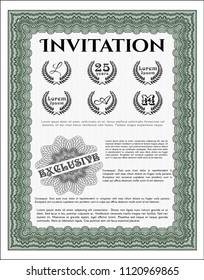 Green Invitation template. Cordial design. Customizable, Easy to edit and change colors. With great quality guilloche pattern. 