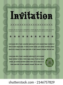 Green Invitation template. Cordial design. With quality background. Detailed. 