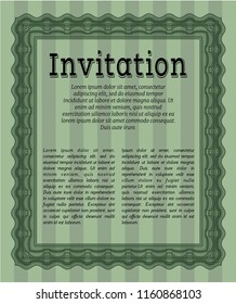 Green Invitation template. Customizable, Easy to edit and change colors. With linear background. Money Pattern. 