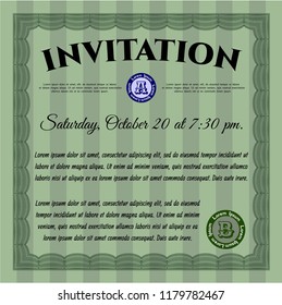Green Invitation template. Customizable, Easy to edit and change colors. Complex background. Lovely design. 